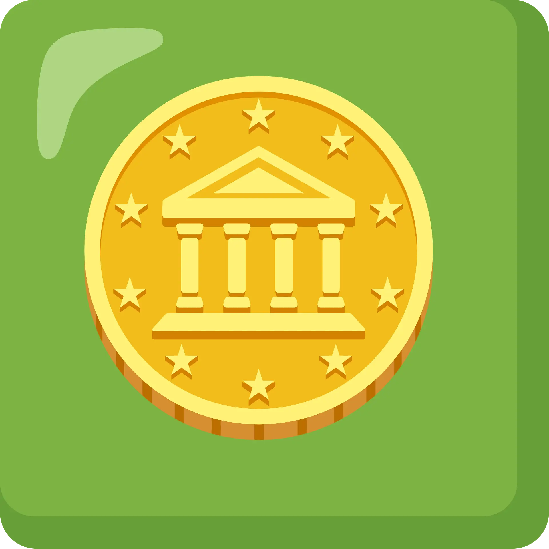 Icône d’un bâtiment bancaire avec une pièce – symbole du négoce crypto directement dans le compte PostFinance