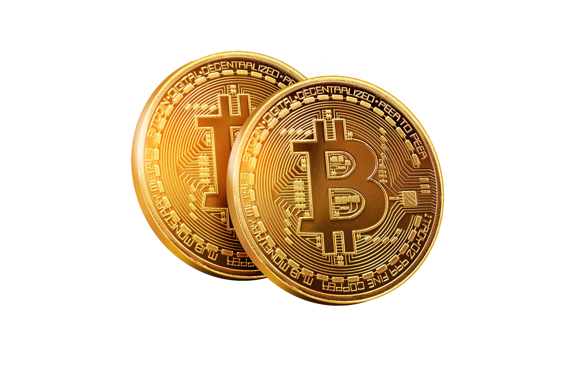 Goldene Bitcoin-Münzen in Nahaufnahme – Symbolbild für den Kauf von Bitcoin mit Schweizer Franken